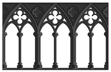 Fototapeta premium Gothic decorated arcade drawing. Stone ornamented triforium illustration.
