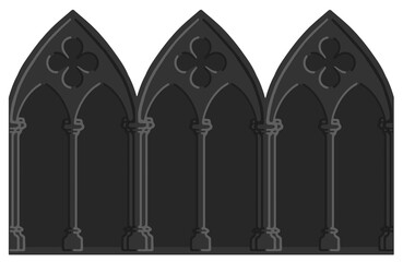 Gothic decorated arcade drawing. Stone ornamented triforium illustration.