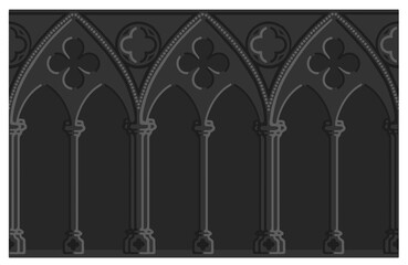 Naklejka premium Gothic decorated arcade drawing. Stone ornamented triforium illustration.