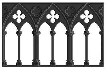 Fototapeta premium Gothic decorated arcade drawing. Stone ornamented triforium illustration.
