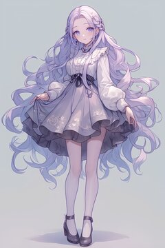 Vtuber, setting information, front view, full body, high heels, imperial sister, curly long hair, gorgeous dress, hand-drawn illustration, character design. generative AI