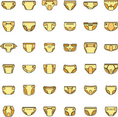 Soft diaper icons set. Outline set of soft diaper vector icons thin line color flat on white