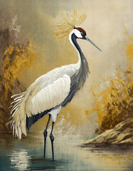 Fototapeta premium Crane bird abstract art painting