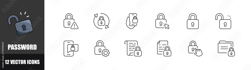 Poster password icon set. linear style. vector icons