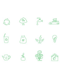 12 Flat Art Renewable Energy And Environmental Protection Green Icons For Earth Day