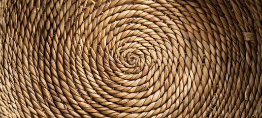The captivating top view texture of a handwoven rattan basket, with its intricate patterns and natural fibers - obrazy, fototapety, plakaty