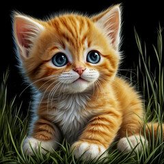 Cute ginger kitten on grass