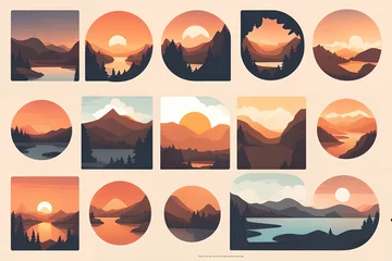 Peel and stick wallpaper Mountains landscape with a sunrise, mountains