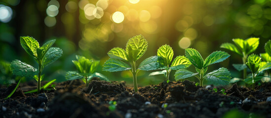 Young seedlings emerge and grow well in nutrient-rich soil and develop into healthy plants.