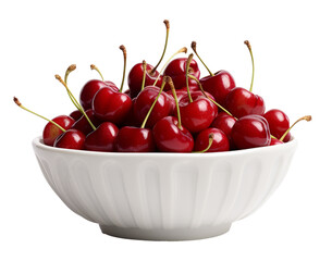 White bowl full of cherries
