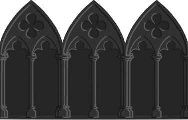 Gothic decorated arcade drawing. Stone ornamented triforium illustration; vector