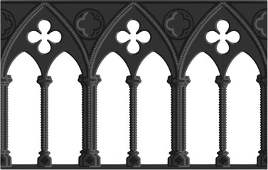 Fototapeta premium Gothic decorated arcade drawing. Stone ornamented triforium illustration; vector