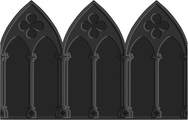 Gothic decorated arcade drawing. Stone ornamented triforium illustration; vector