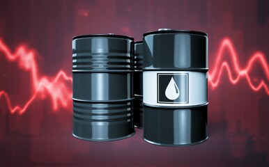 Oil Barrels with oil price falling chart