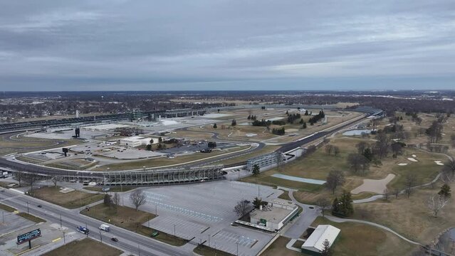 Drone view of the speedway in downtown  Indianapolis