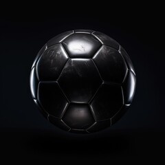 Naklejka premium Black Soccer Ball on Dark Background. Sleek Black Football Ball. Generative AI