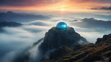 Huge circular object sitting on top of mountain - obrazy, fototapety, plakaty