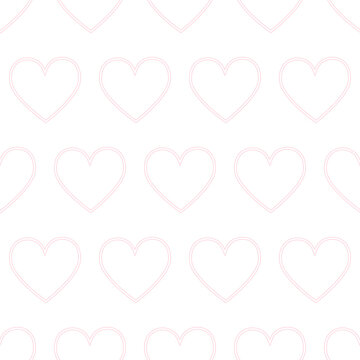 Romantic seamless pattern of pink linear hearts