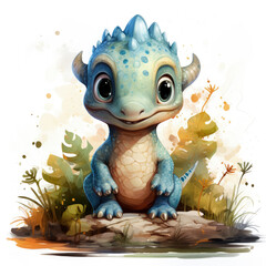 Naklejka premium watercolor Cute Baby Dino clipart, Generative Ai
