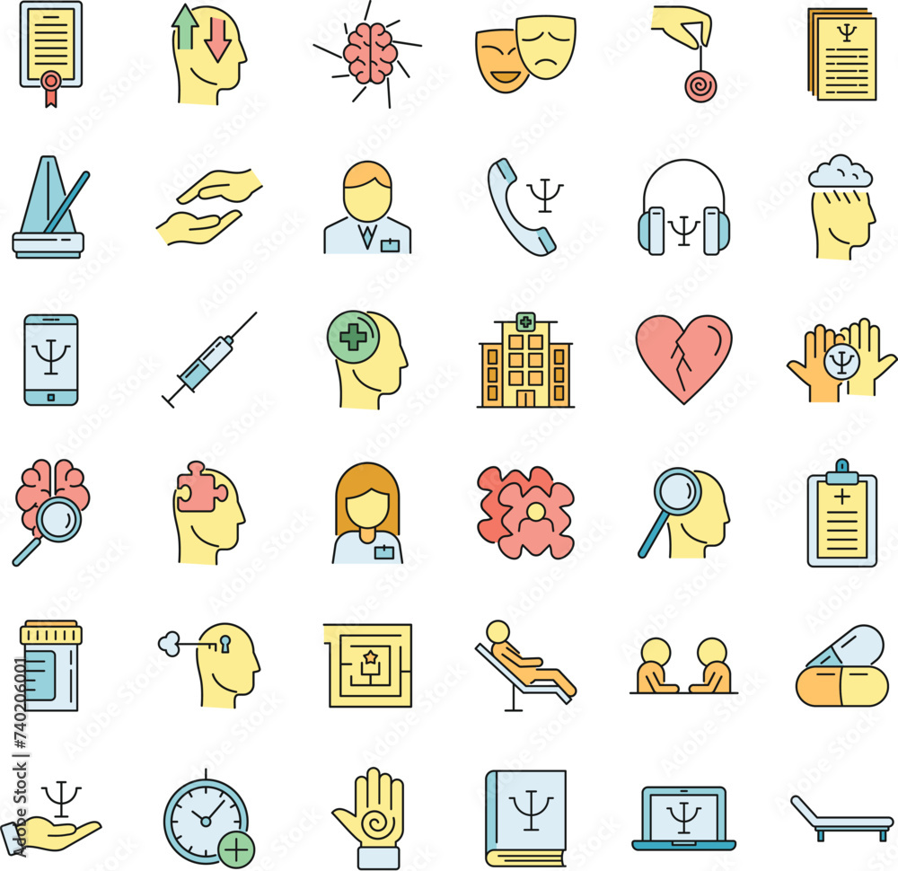 Poster supporting mental health icons set. outline set of supporting mental health vector icons thin line c