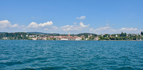 Naklejka na ściany i meble German Lakeside Village of Überlingen, Extra-Wide View from Lake Constance in Summer
