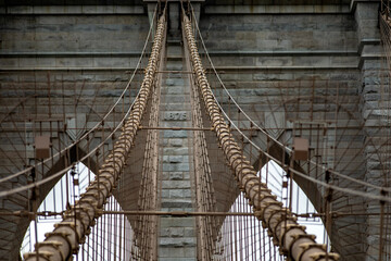 Photo of the central part of the Brooklyn Suspension Bridge linking the boroughs of Manhattan and...