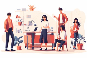 Designer agency team brainstorming with Business people working in the office flat illustration background