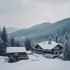 Beautiful Trees Covered with Snow in the Winter, House in the snow.