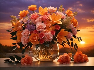 Sunset Splendor: Artistic Bouquet Photography at Dusk