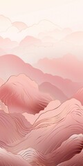 Mountain line art background, luxury Rose wallpaper design for cover, invitation background