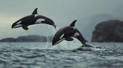 Killer whale orcinus orca, leaping, Canada - obrazy, fototapety, plakaty