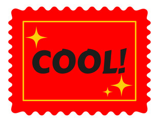 Red stamp sticker with lace and class tag cool yellow stars. Retro pop sticker 70s 80s vibes