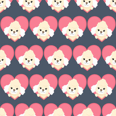 Romantic seamless pattern of poodles and hearts