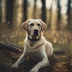 Obraz na płótnie Canvas Portrait of a walking Labrador dog in the park.
