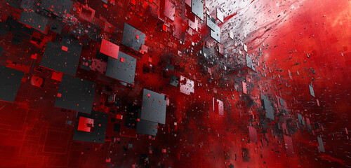 A digital abstract creation featuring a clash of red and black pixels, artfully arranged in a HD quality image with 4K detail