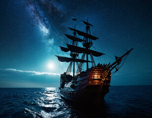 Fototapeta premium pirate ship in the sea