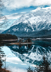 View over the Eibsee at Bavaria with the Zugspitze in the back