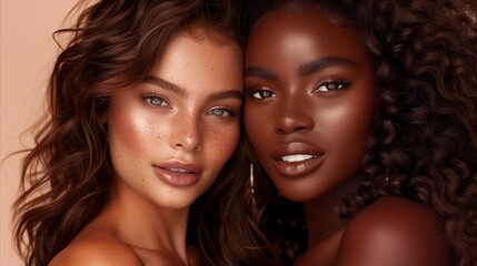 Obraz premium Portrait of Two Women Showcasing Diverse Beauty