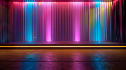 An empty room unveils an elegant theater interior, juxtaposed with a vibrant carnival background, blending luxury with festivity..