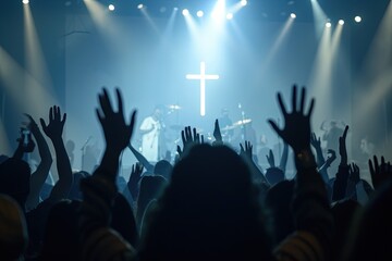 Christians raising their hands in praise and worship.	
