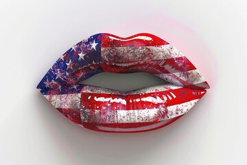 A pair of lips with a print of an US flag.