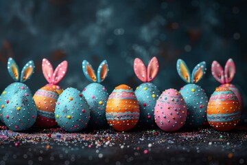 Happy Easter Eggs hop drying. Bunny hopping in flower hoppy bitter decoration. Adorable hare 3d sacrifice rabbit illustration. Holy week cute easter card card resurrection - obrazy, fototapety, plakaty