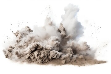 Dust cloud with debris on white background.