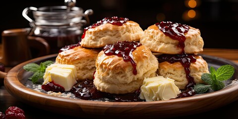 Scone Culinary Elegance, A Visual Symphony of Flaky Bliss, Sweet Comfort in Every Buttery and Fruity Bite. 