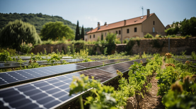 Panneaux photovolta&iuml;que dans un village afin d'obtenir son ind&eacute;pendance &eacute;lectrique.