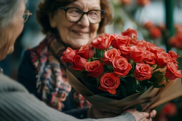 A smiling woman wearing glasses arranges a stunning bouquet of garden roses, showcasing her passion for floral design and the beauty of nature