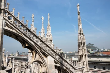 Fotobehang Italy Milan Milan Cathedral view on a cloudy spring day © Iurii