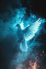 Pentecost sunday with flying white dove.