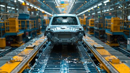 Quality control inspector examining a new car in a factory