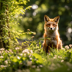 Naklejka na ściany i meble Splendid Focus on Red Fox: A Strikingly Captivating Real-Life Portrait of British Wildlife.